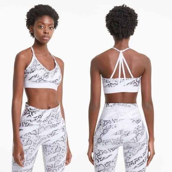 PUMA Untamed Sports Bra Crop Tank Top Snakeskin Print White Silver Low impact XS - Picture 3 of 16
